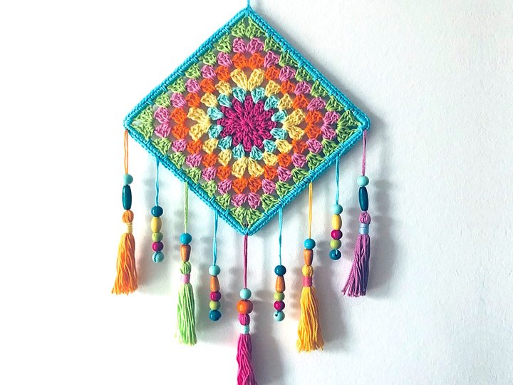 Crochet Pattern Square Dreamcatcher, Wall Hanging Decor, 2 Sizes + 2 Motifs