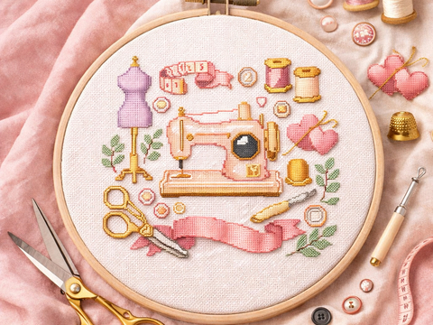 Blush Atelier – Romantic Sewing Machine Cross Stitch Pattern