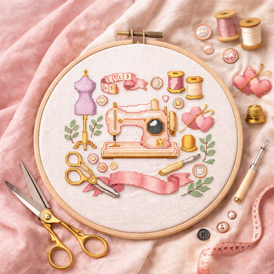 Blush Atelier – Romantic Sewing Machine Cross Stitch Pattern