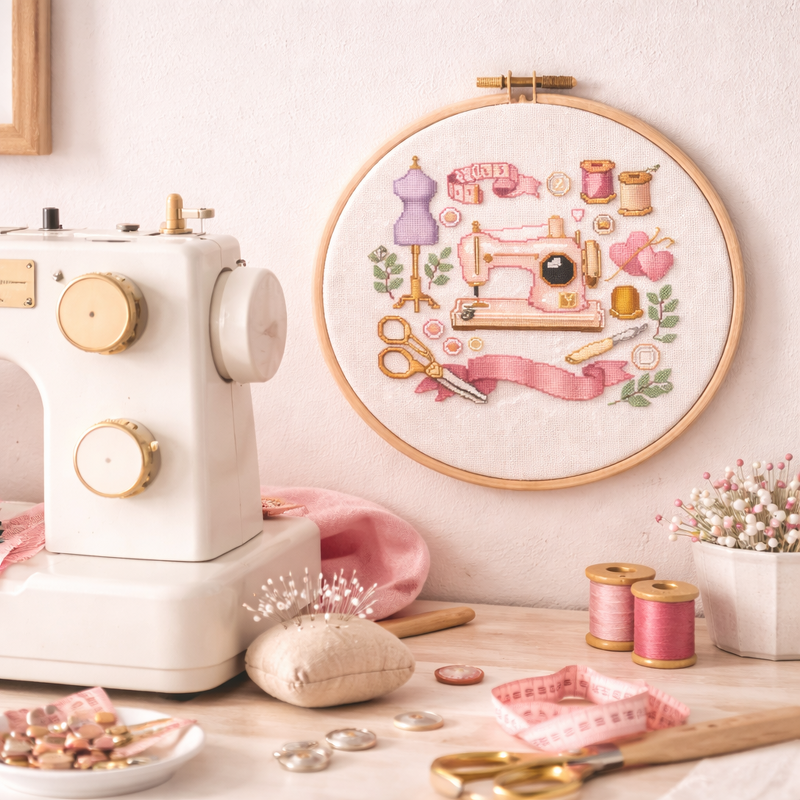 Blush Atelier – Romantic Sewing Machine Cross Stitch Pattern - Image 3