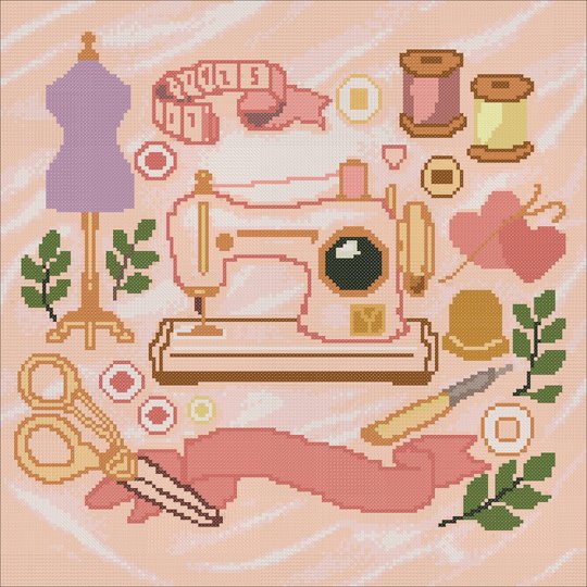 Blush Atelier – Romantic Sewing Machine Cross Stitch Pattern