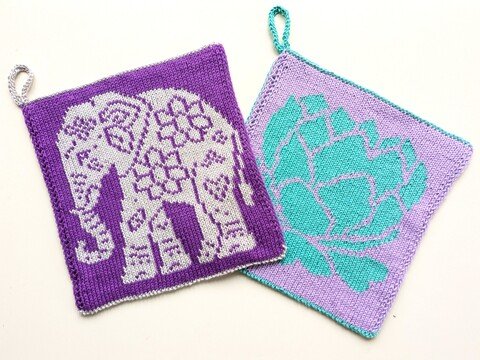 "Indian Love" - Doubleface Strickanleitung für Topflappen, Spültücher