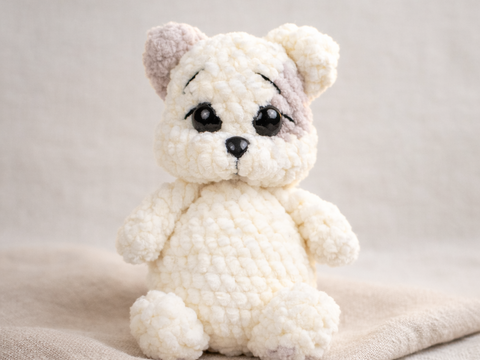 Häkelanleitung Kätzchen „Marshmallow“ – kleine Katze aus Chenillegarn