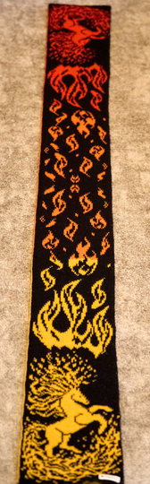 Knitting patterns double-face scarf (women and men) "Fire Horse"