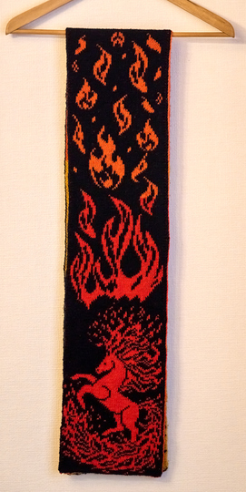 Knitting patterns double-face scarf (women and men) "Fire Horse"