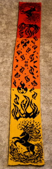 Knitting patterns double-face scarf (women and men) "Fire Horse"