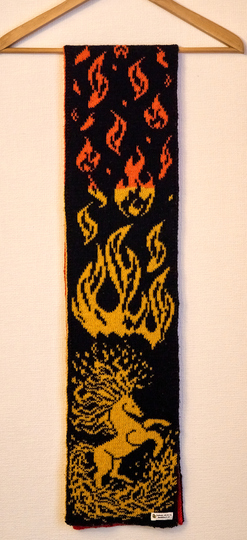 Knitting patterns double-face scarf (women and men) "Fire Horse"