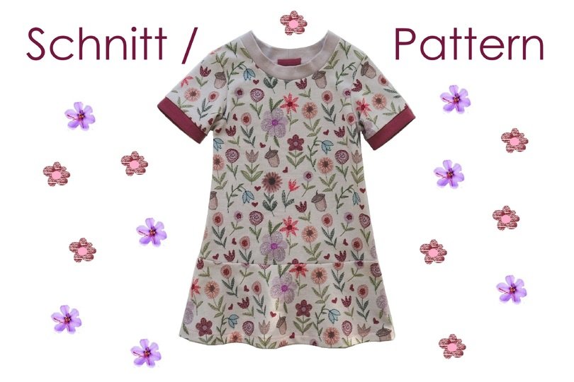 Pattern and instructions for a sporty skater dress with cuffs, sizes 80–140