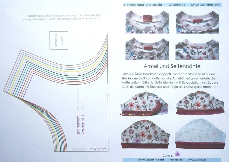 Pattern and instructions for a sporty skater dress with cuffs, sizes 80–140
