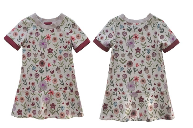 Pattern and instructions for a sporty skater dress with cuffs, sizes 80–140