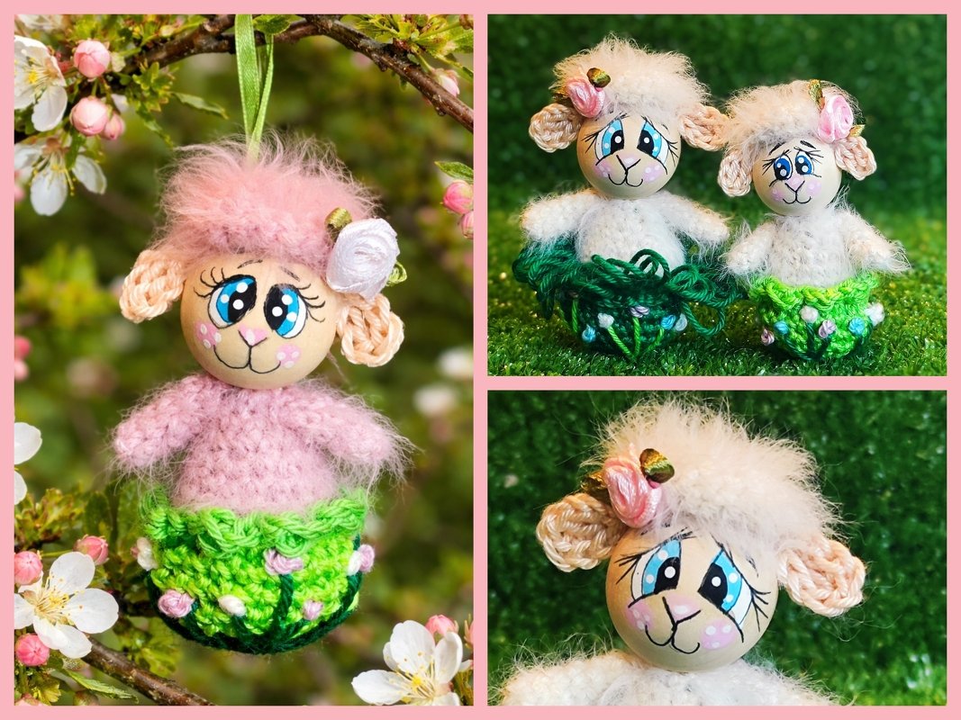 Sparset Schaf und Hase je 2 Größen Frühling Ostern Deko Variante Holzkugel - Bild 6