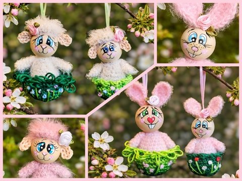Sparset Schaf und Hase je 2 Größen Frühling Ostern Deko Variante Holzkugel