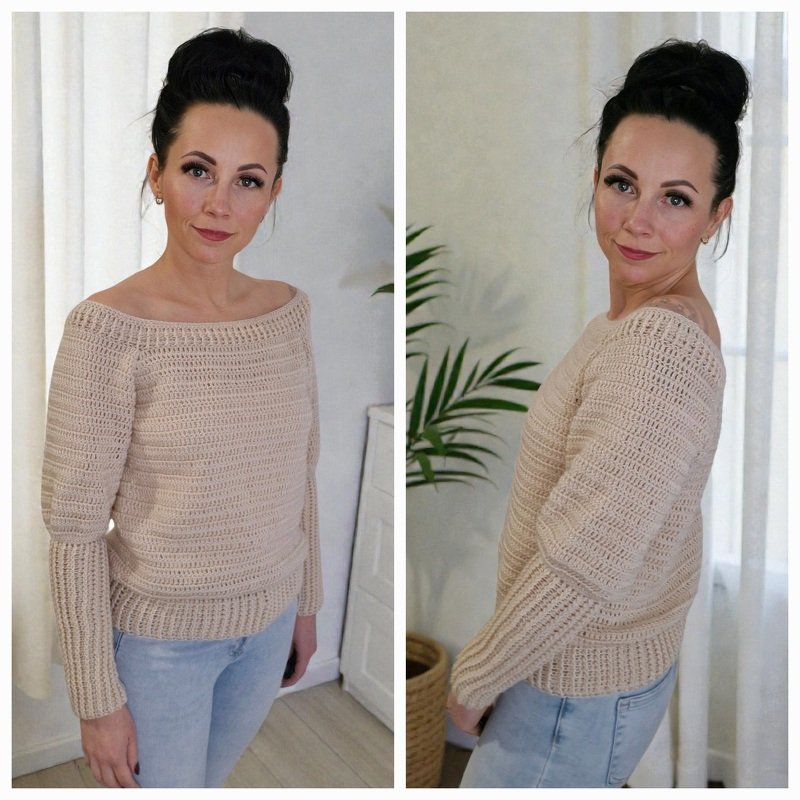 PDF Häkelanleitung Pullover "Relaxy Chic" Raglan von oben Größe S bis XXL