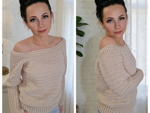 PDF Häkelanleitung Pullover "Relaxy Chic" Raglan von oben Größe S bis XXL