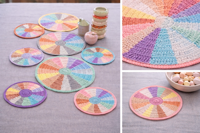 Häkelanleitung für eine runde Tischdecke/Untersetzer/Platzset "12 Farben".