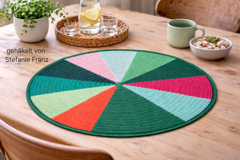 Häkelanleitung für eine runde Tischdecke/Untersetzer/Platzset "12 Farben".