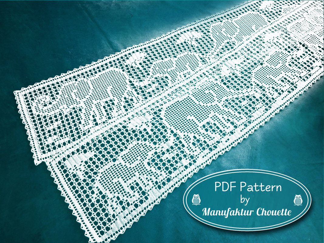 Narrow table runner "Elephants", with repeat pattern and border