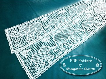 Narrow table runner "Elephants", with repeat pattern and border