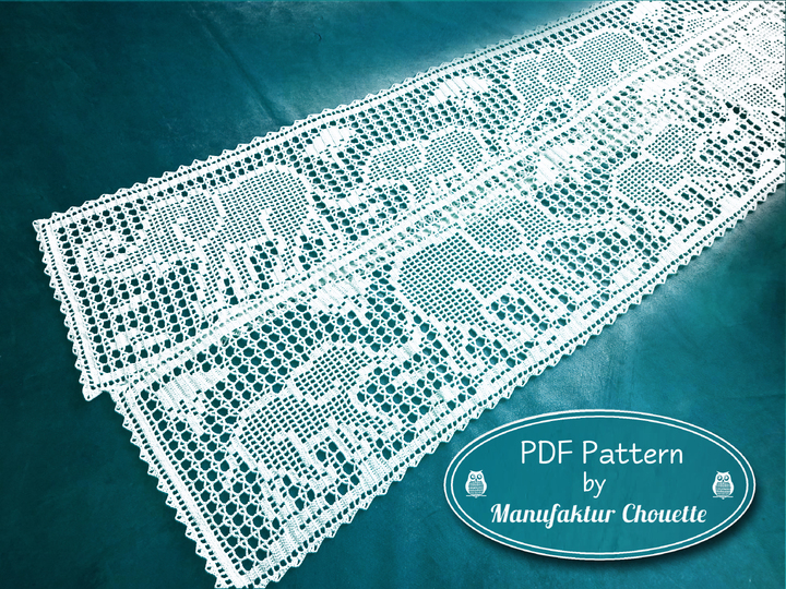 Narrow table runner "Elephants", with repeat pattern and border