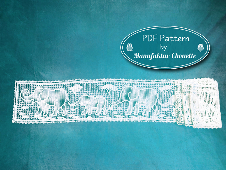 Narrow table runner "Elephants", with repeat pattern and border