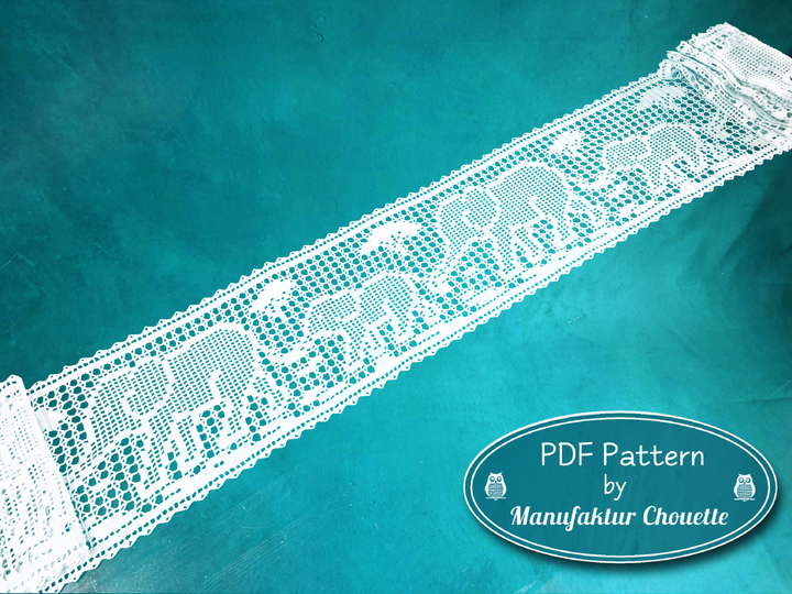 Narrow table runner "Elephants", with repeat pattern and border