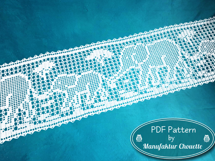 Narrow table runner "Elephants", with repeat pattern and border