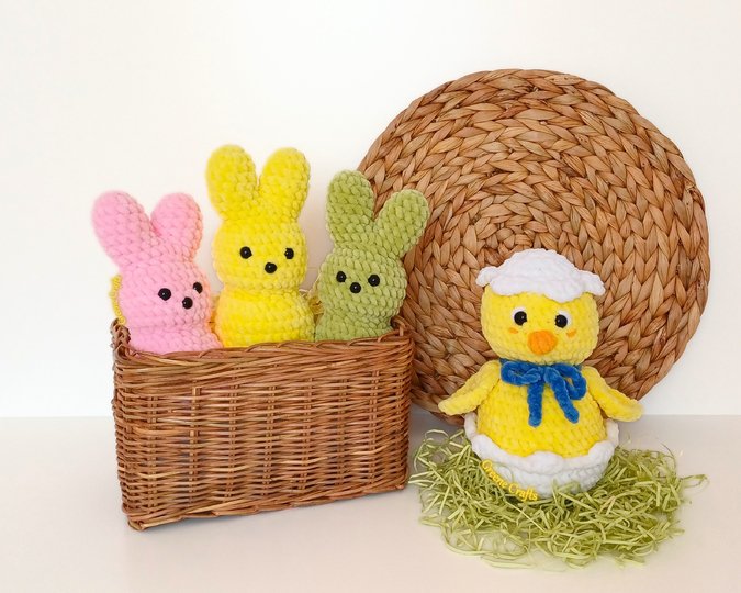Easter Crochet Pattern: Mini Bunny & Chick in Egg (No Sew, For Beginners)