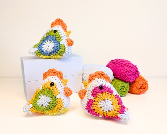 Crochet Pattern Bundle: Granny Square Chicken, Easter Bunny Basket & Eggs