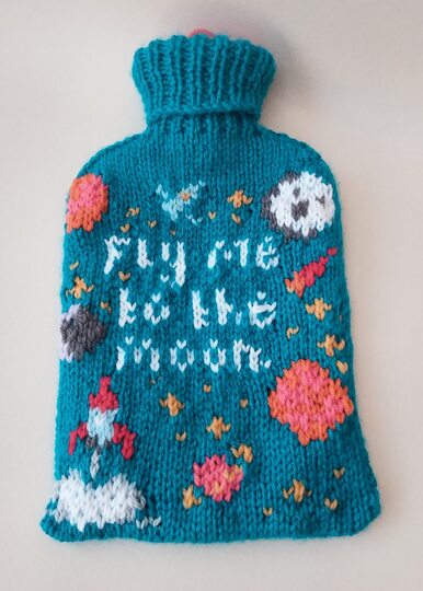 TeaCosyFolk's Fly Me to The Moon Hot Water Bottle Cover Knitting Pattern