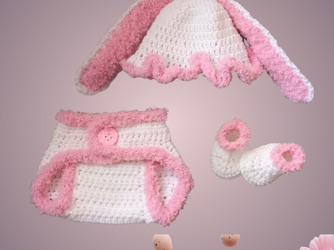 Newborn Bunny Easter Crochet Pattern Set, 3 Month Baby Diaper Outfit Patter
