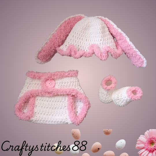 Newborn Bunny Easter Crochet Pattern Set, 3 Month Baby Diaper Outfit Patter