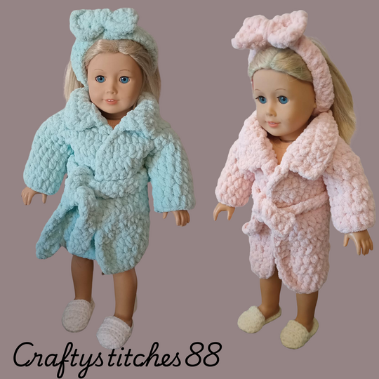 Doll Robe Spa Set Crochet Pattern – Spa Bathrobe Outfit For 18Inch Dolls
