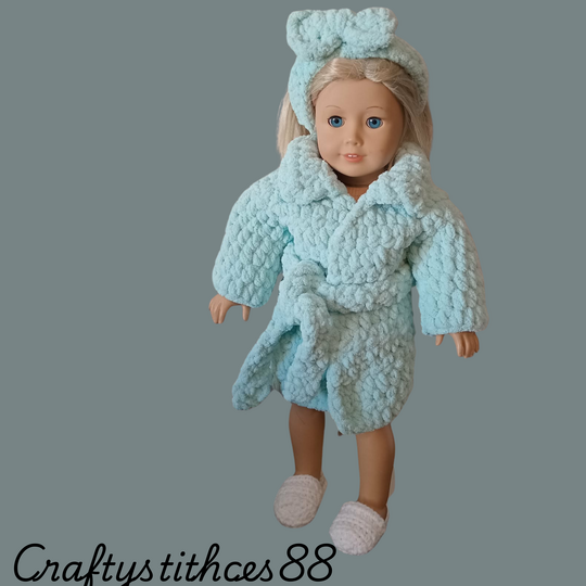 Doll Robe Spa Set Crochet Pattern – Spa Bathrobe Outfit For 18Inch Dolls