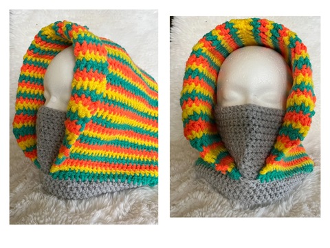 Häkelanleitung Kapuzenmütze für Damen und Jugendliche in Regenbogenfarben