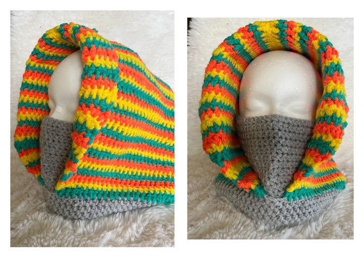 Häkelanleitung Kapuzenmütze für Damen und Jugendliche in Regenbogenfarben