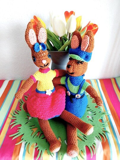 „Ellis Hasen Pärchen“   PDF Häkelanleitung mit vielen Bildern