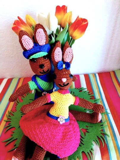 „Ellis Hasen Pärchen“   PDF Häkelanleitung mit vielen Bildern