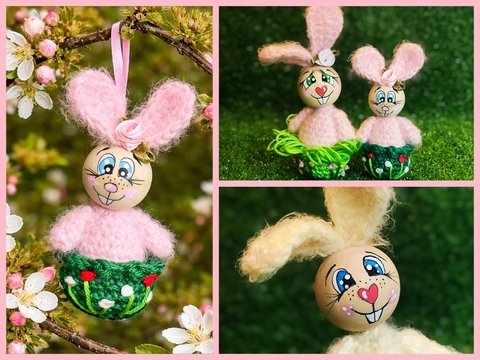 Hase in 2 Größen Anhänger Frühling Ostern Deko Variante Holzkugel