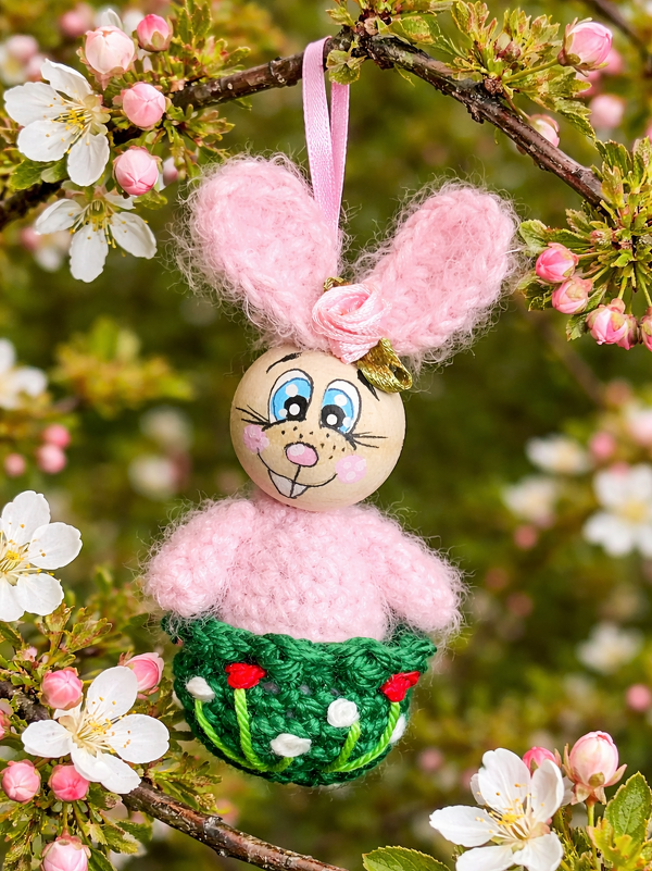 Hase in 2 Größen Anhänger Frühling Ostern Deko Variante Holzkugel - Bild 2