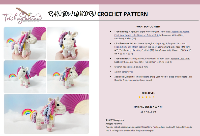Rainbow Unicorn - Amigurumi Crochet Pattern