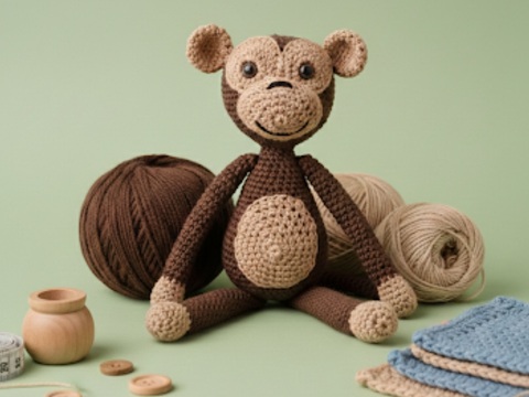 Crochet a Monkey – Crumble the Climbing Artist, approx. 30 cm (EN & DE)