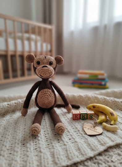 Crochet a Monkey – Crumble the Climbing Artist, approx. 30 cm (EN & DE)