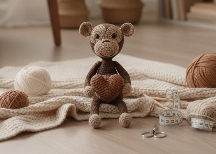 Crochet a Monkey – Crumble the Climbing Artist, approx. 30 cm (EN & DE)