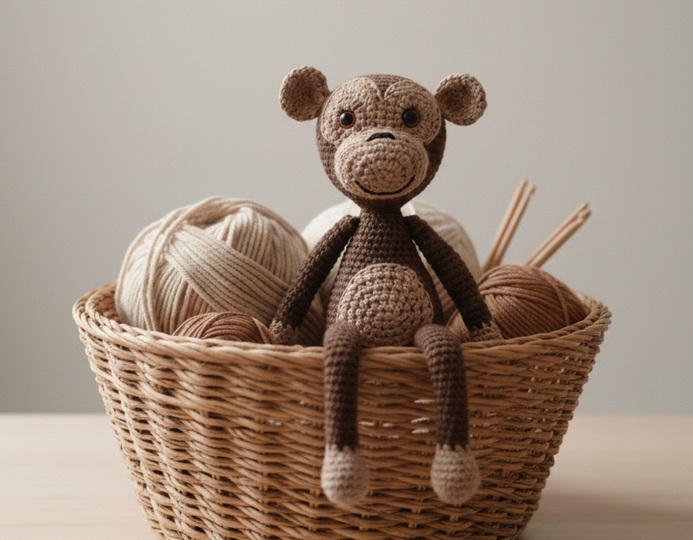 Crochet a Monkey – Crumble the Climbing Artist, approx. 30 cm (EN & DE)