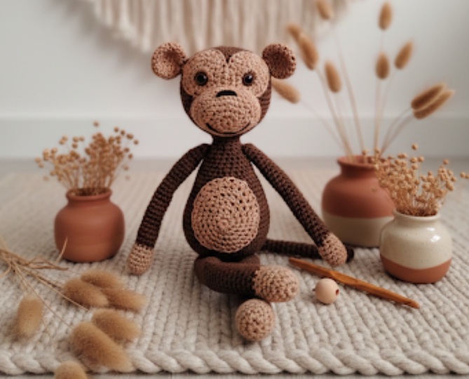 Crochet a Monkey – Crumble the Climbing Artist, approx. 30 cm (EN & DE)