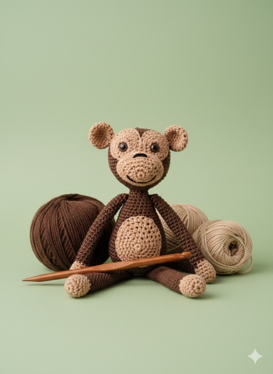 Crochet a Monkey – Crumble the Climbing Artist, approx. 30 cm (EN & DE)