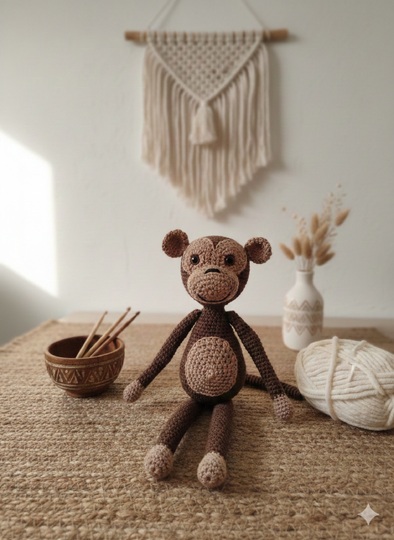 Crochet a Monkey – Crumble the Climbing Artist, approx. 30 cm (EN & DE)