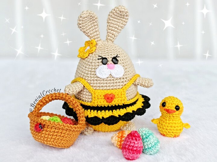 Easter Amigurumi Set: Bunny in a Dress, Chick and Egg Basket -PDF Pattern