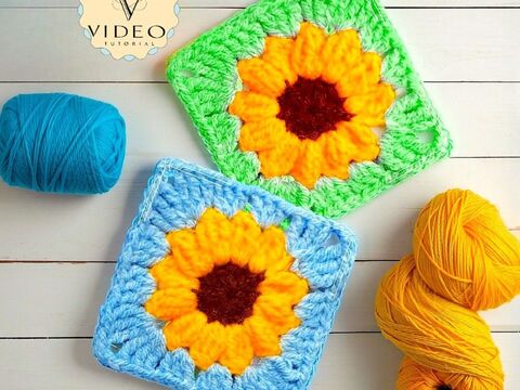 Crochet Sunflower Granny Square Pattern - Flower Cottagecore Decor