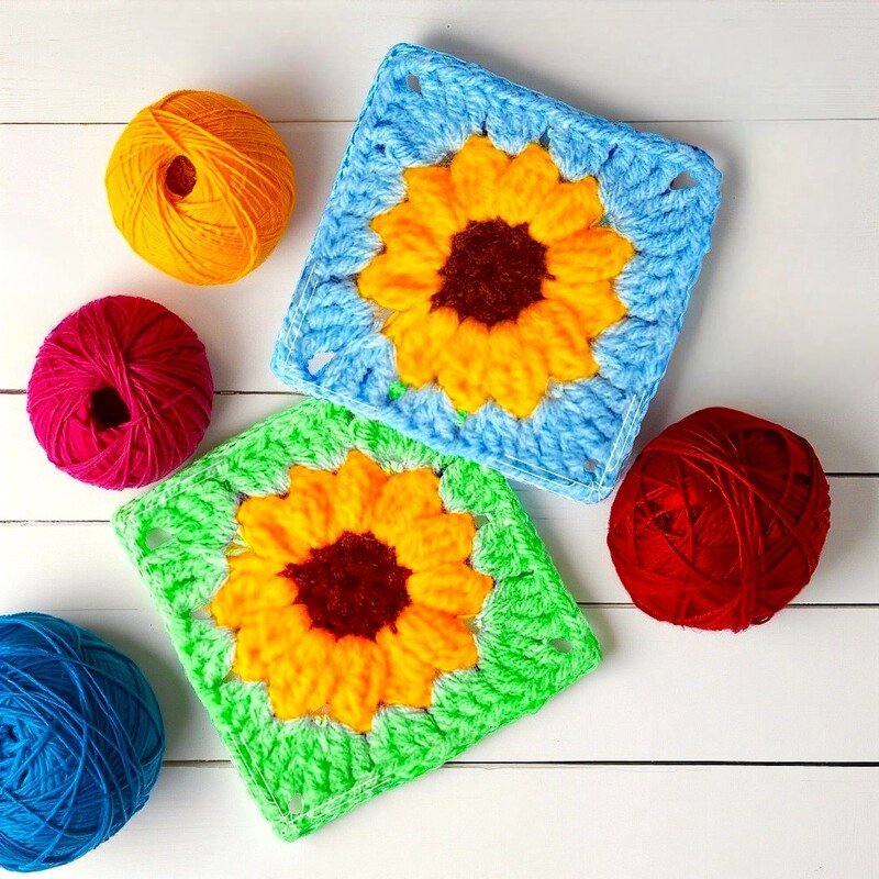 Crochet Sunflower Granny Square Pattern - Flower Cottagecore Decor - Image 8